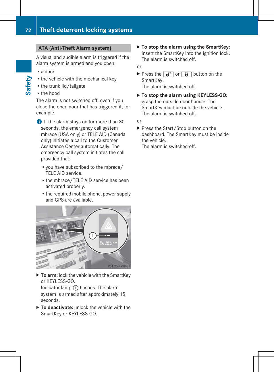 Ata (anti-theft alarm system), Safety, Theft deterrent locking systems | Mercedes-Benz E-Sedan 2012 Owners Manual User Manual | Page 74 / 396