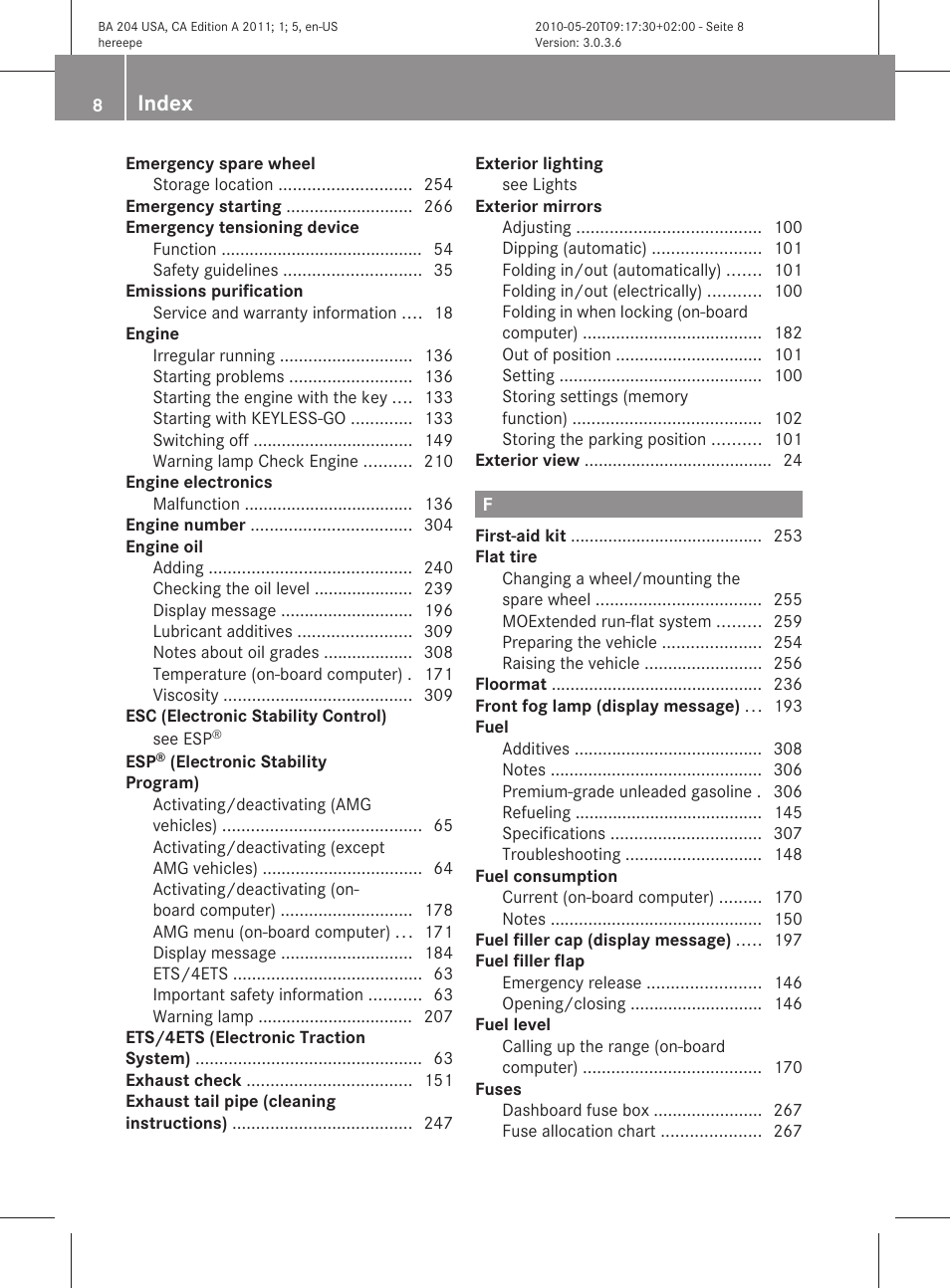 Index | Mercedes-Benz C-Class 2011 Owners Manual User Manual | Page 10 / 320
