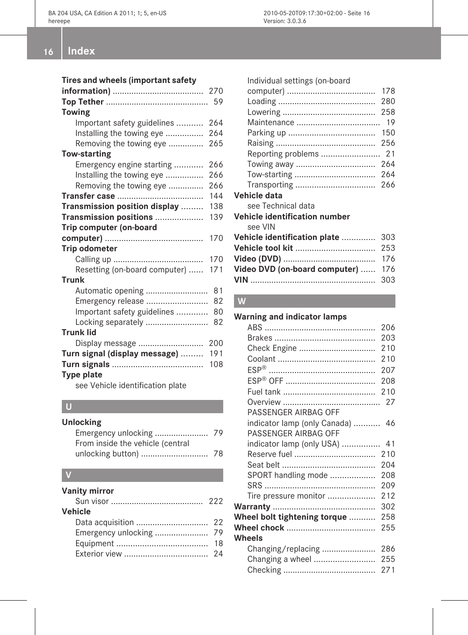 Index | Mercedes-Benz C-Class 2011 Owners Manual User Manual | Page 18 / 320