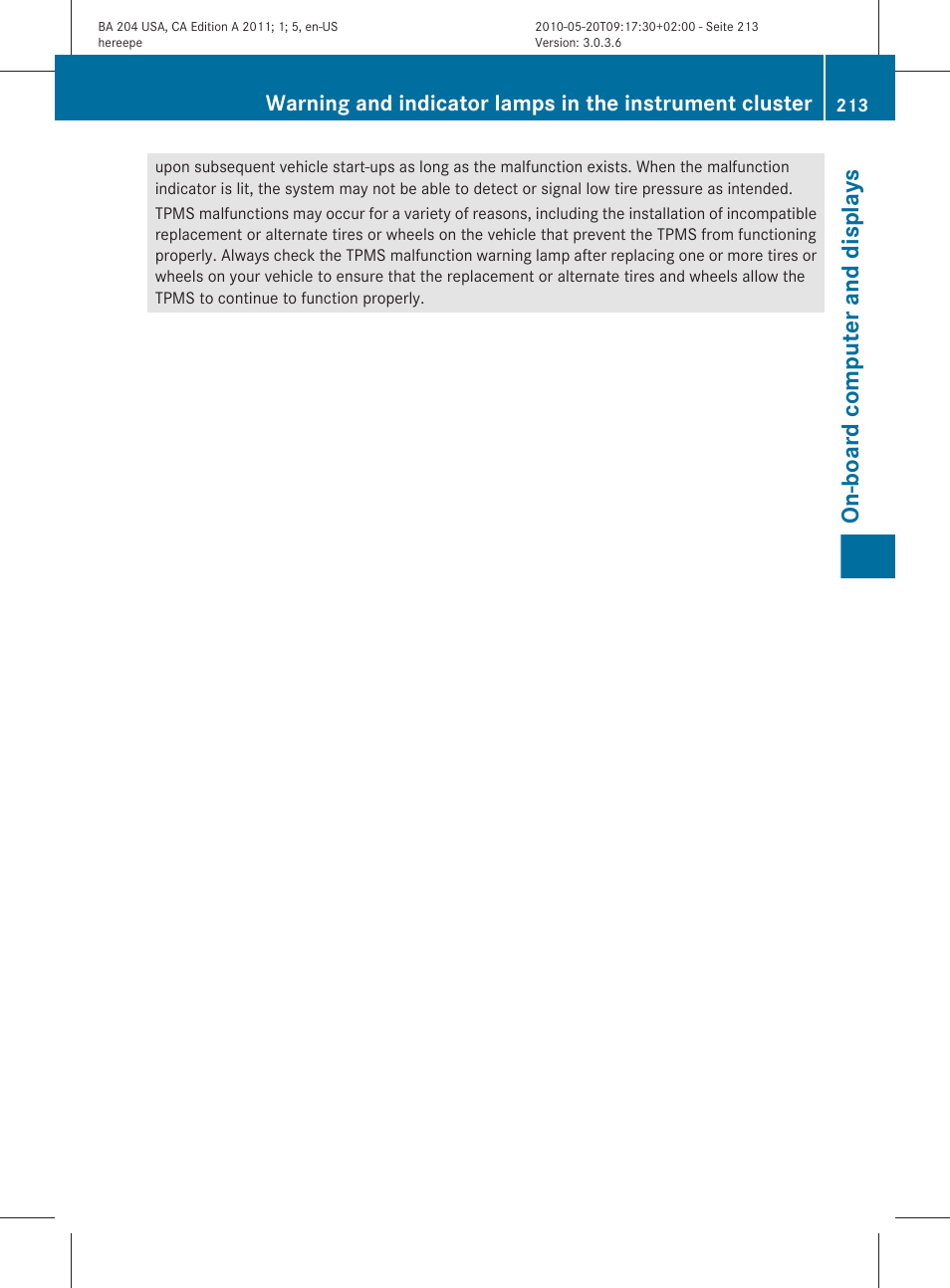 On-board computer and displays | Mercedes-Benz C-Class 2011 Owners Manual User Manual | Page 215 / 320