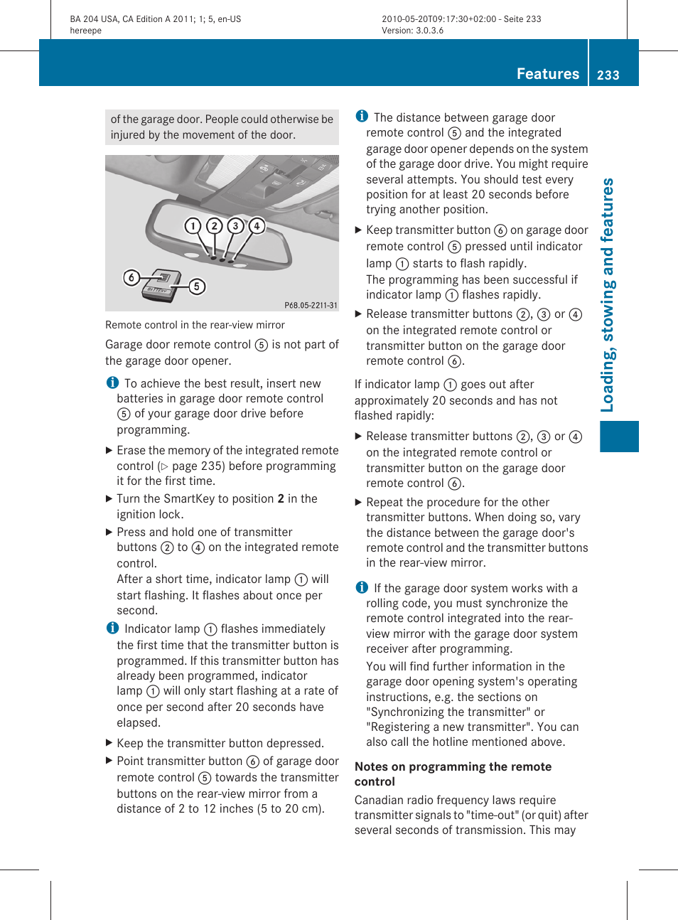 Loading, stowing and features, Features | Mercedes-Benz C-Class 2011 Owners Manual User Manual | Page 235 / 320