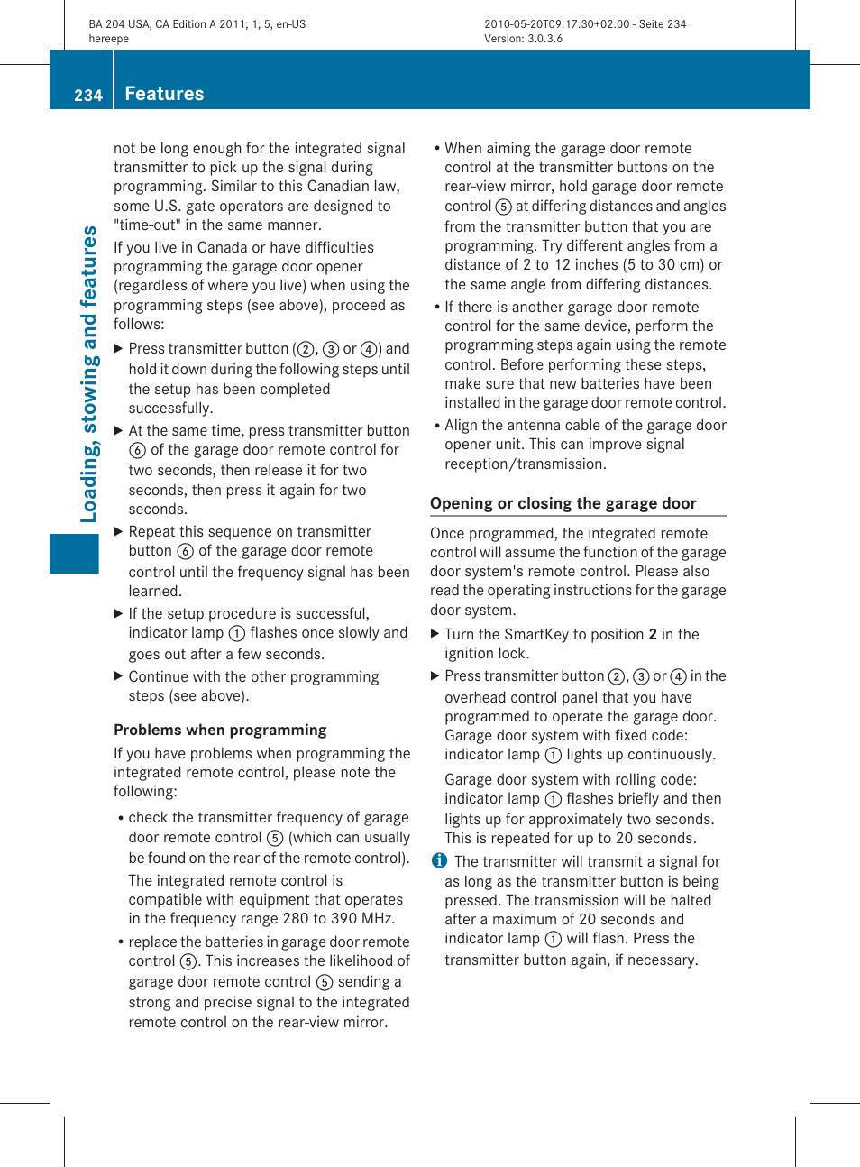 Loading, stowing and features, Features | Mercedes-Benz C-Class 2011 Owners Manual User Manual | Page 236 / 320