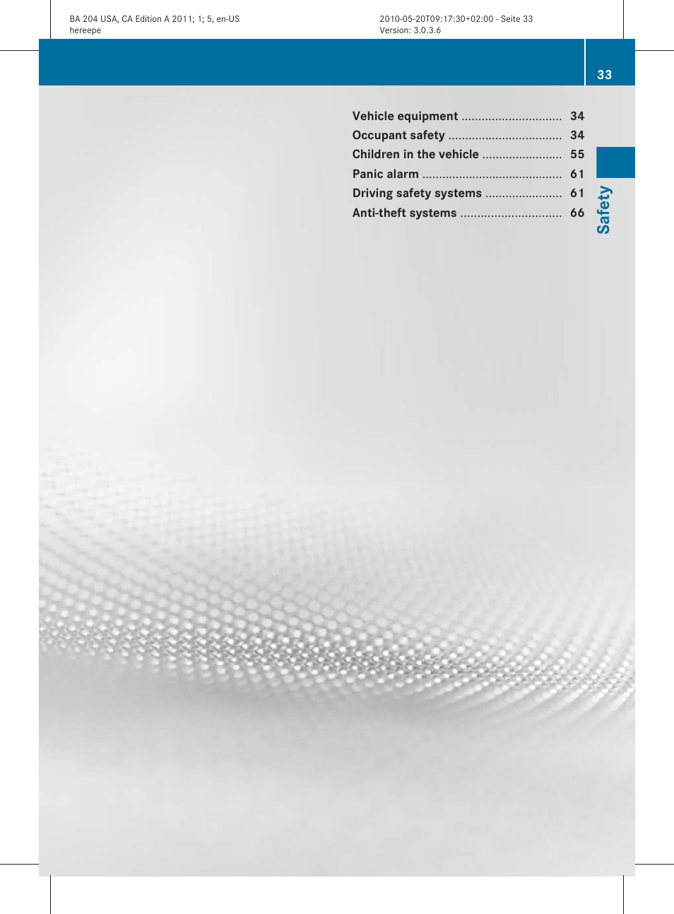 Safety | Mercedes-Benz C-Class 2011 Owners Manual User Manual | Page 35 / 320