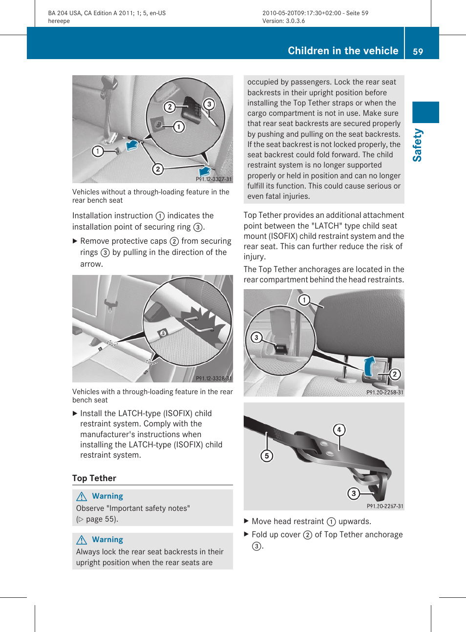 Safety, Children in the vehicle | Mercedes-Benz C-Class 2011 Owners Manual User Manual | Page 61 / 320