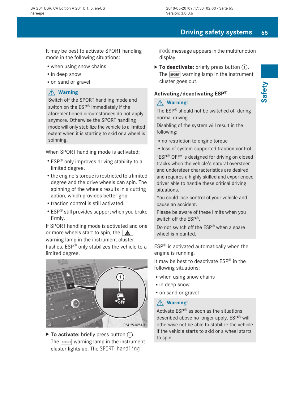 Safety, Driving safety systems | Mercedes-Benz C-Class 2011 Owners Manual User Manual | Page 67 / 320