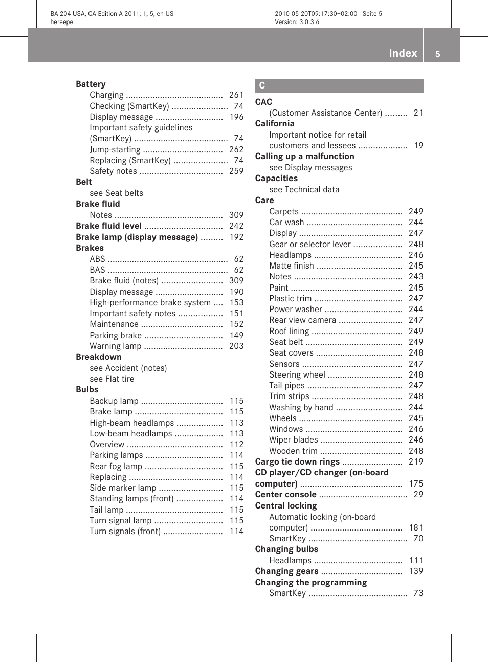 Index | Mercedes-Benz C-Class 2011 Owners Manual User Manual | Page 7 / 320