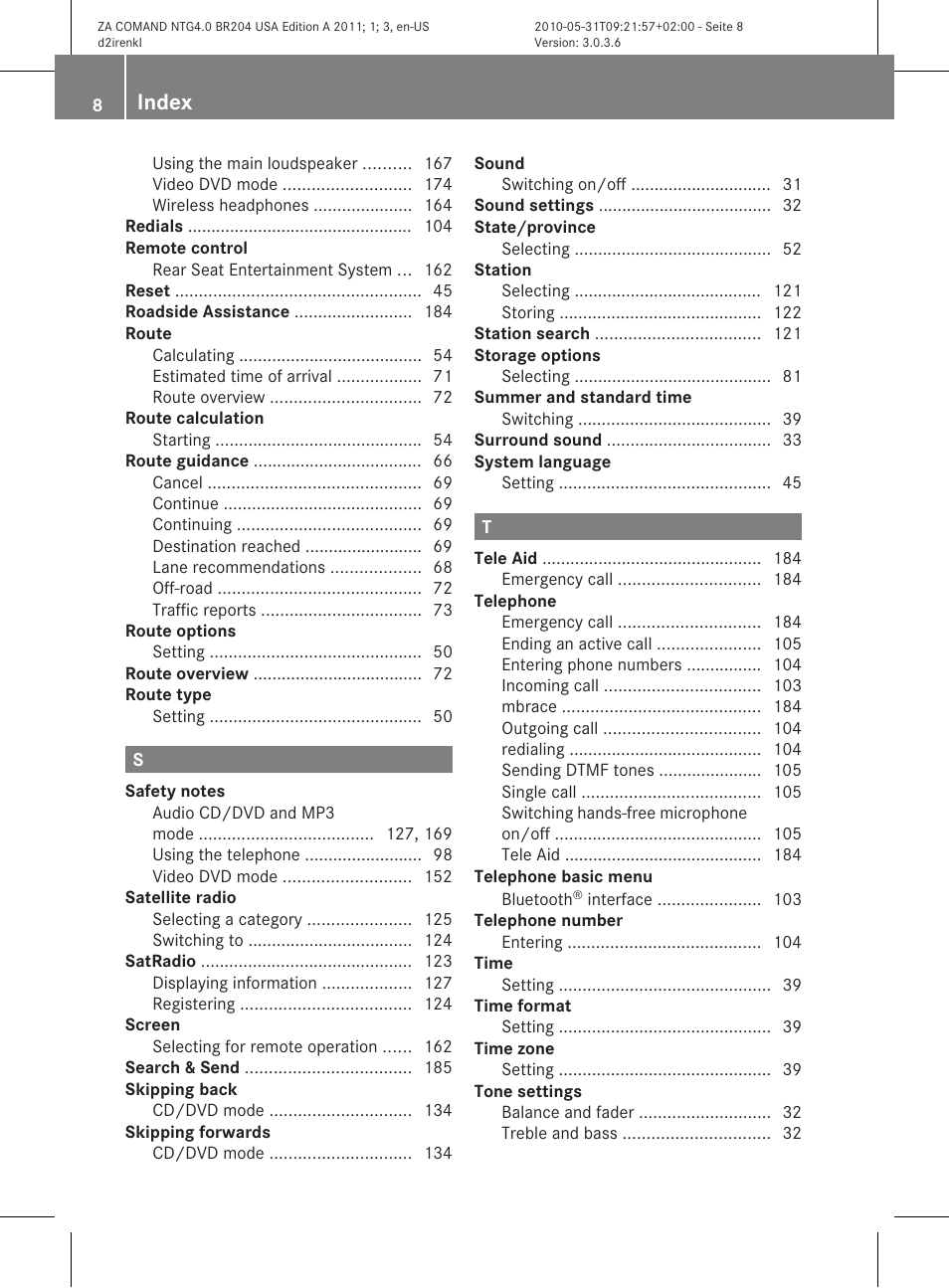 Index | Mercedes-Benz GLK-Class 2011 COMAND Manual User Manual | Page 10 / 190