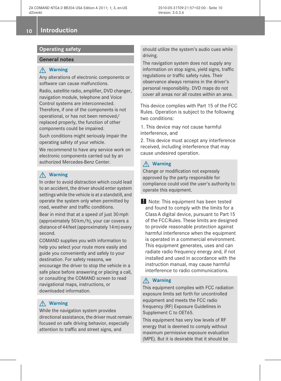 Introduction | Mercedes-Benz GLK-Class 2011 COMAND Manual User Manual | Page 12 / 190