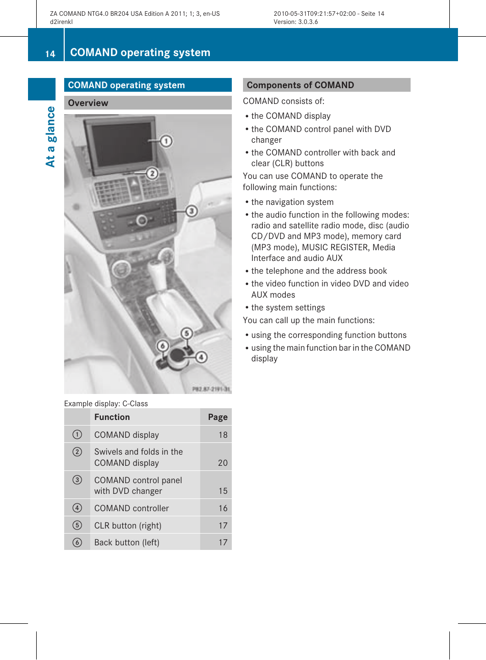 At a glance, Comand operating system | Mercedes-Benz GLK-Class 2011 COMAND Manual User Manual | Page 16 / 190