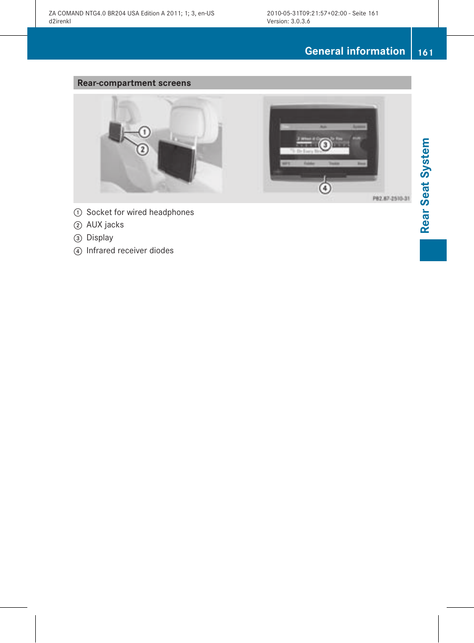 Rea rseat syst em, General information | Mercedes-Benz GLK-Class 2011 COMAND Manual User Manual | Page 163 / 190