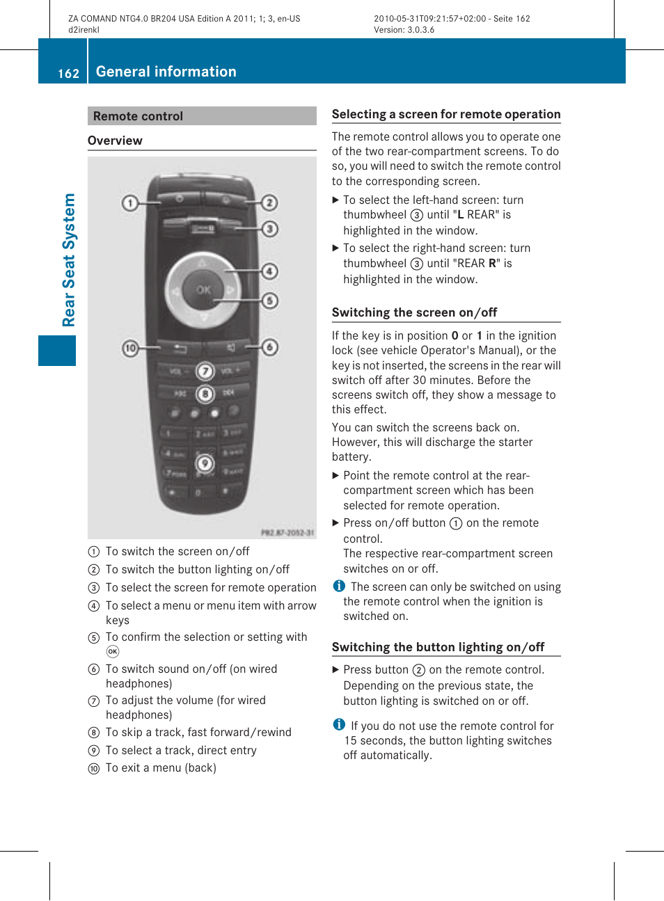 Rear seat system, General information | Mercedes-Benz GLK-Class 2011 COMAND Manual User Manual | Page 164 / 190