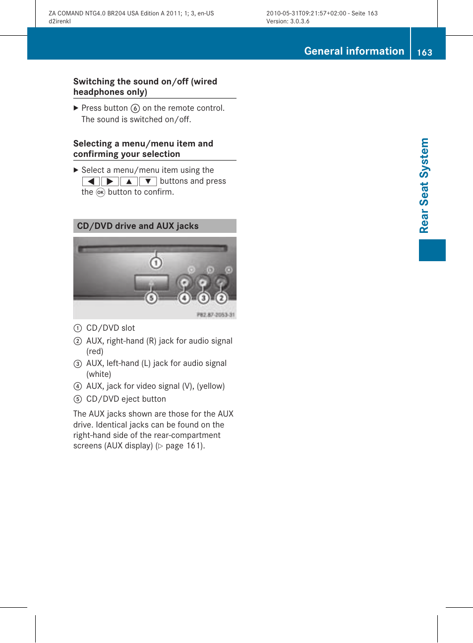 Rea rseat syst em, General information | Mercedes-Benz GLK-Class 2011 COMAND Manual User Manual | Page 165 / 190