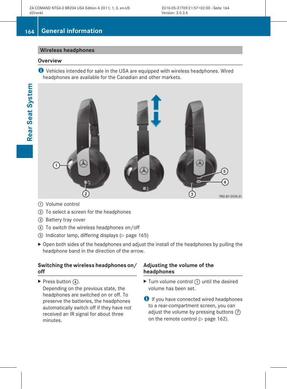 Rear seat system, General information | Mercedes-Benz GLK-Class 2011 COMAND Manual User Manual | Page 166 / 190