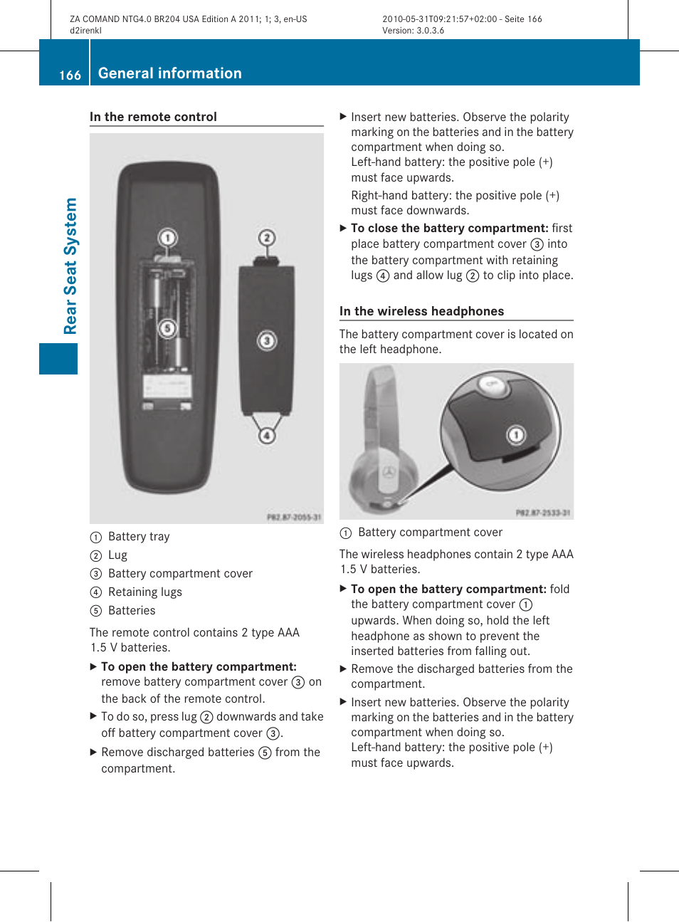 Rear seat system, General information | Mercedes-Benz GLK-Class 2011 COMAND Manual User Manual | Page 168 / 190
