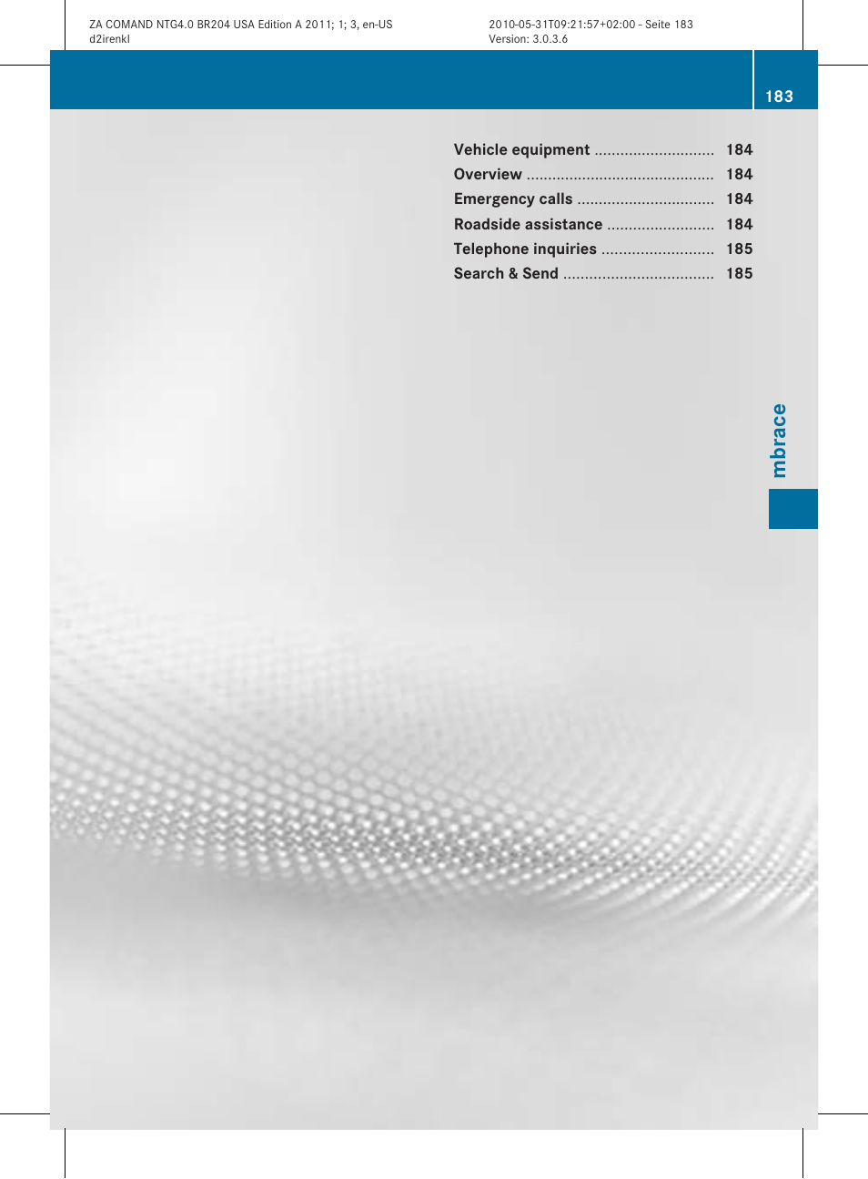 Mbr ace | Mercedes-Benz GLK-Class 2011 COMAND Manual User Manual | Page 185 / 190
