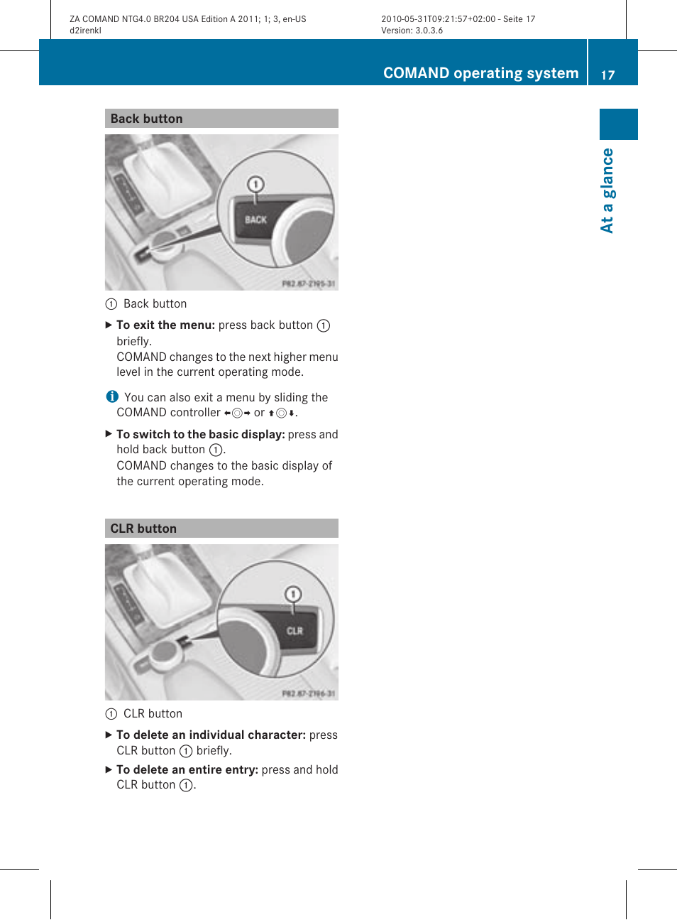 At a glance, Comand operating system | Mercedes-Benz GLK-Class 2011 COMAND Manual User Manual | Page 19 / 190