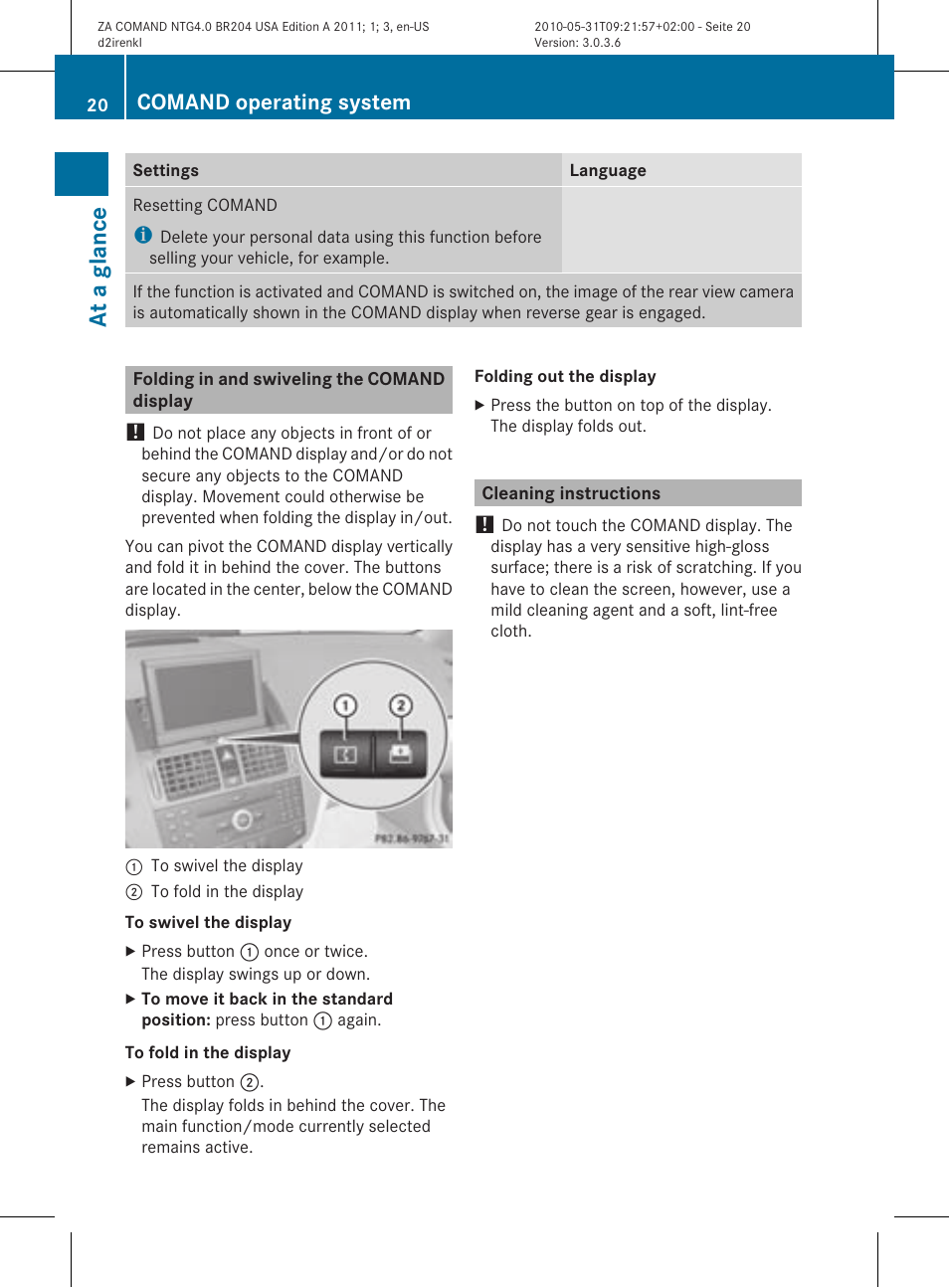 At a glance, Comand operating system | Mercedes-Benz GLK-Class 2011 COMAND Manual User Manual | Page 22 / 190