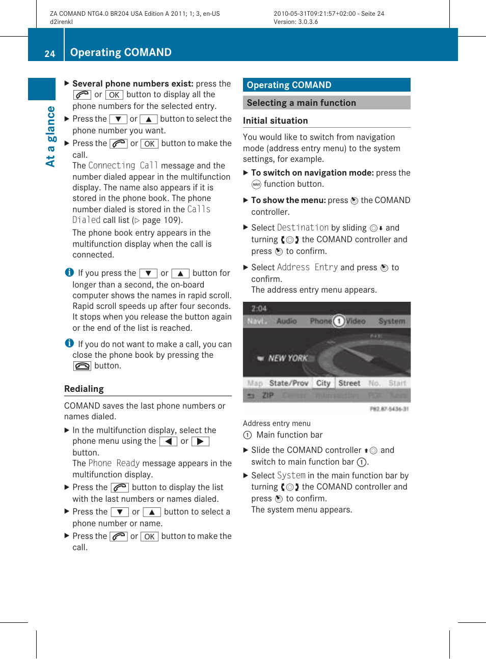 At a glan ce, Operating comand | Mercedes-Benz GLK-Class 2011 COMAND Manual User Manual | Page 26 / 190
