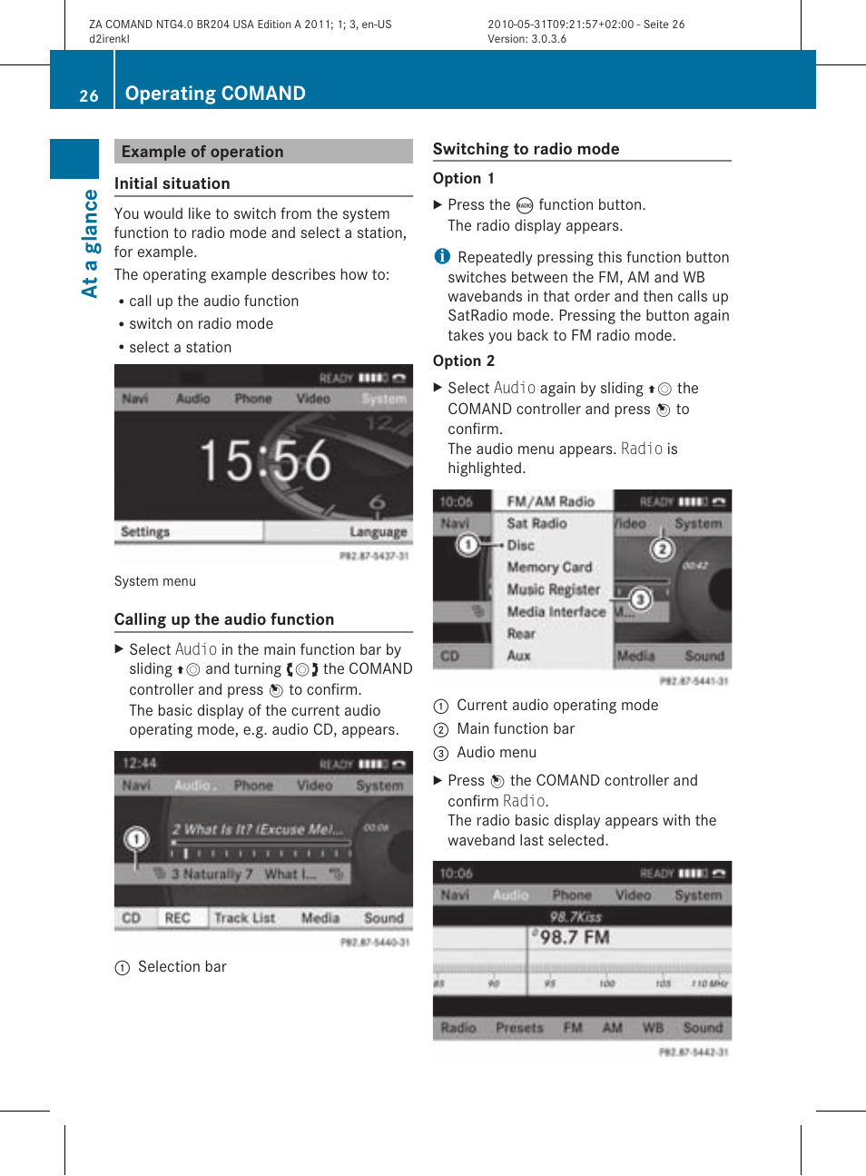 At a glan ce, Operating comand | Mercedes-Benz GLK-Class 2011 COMAND Manual User Manual | Page 28 / 190