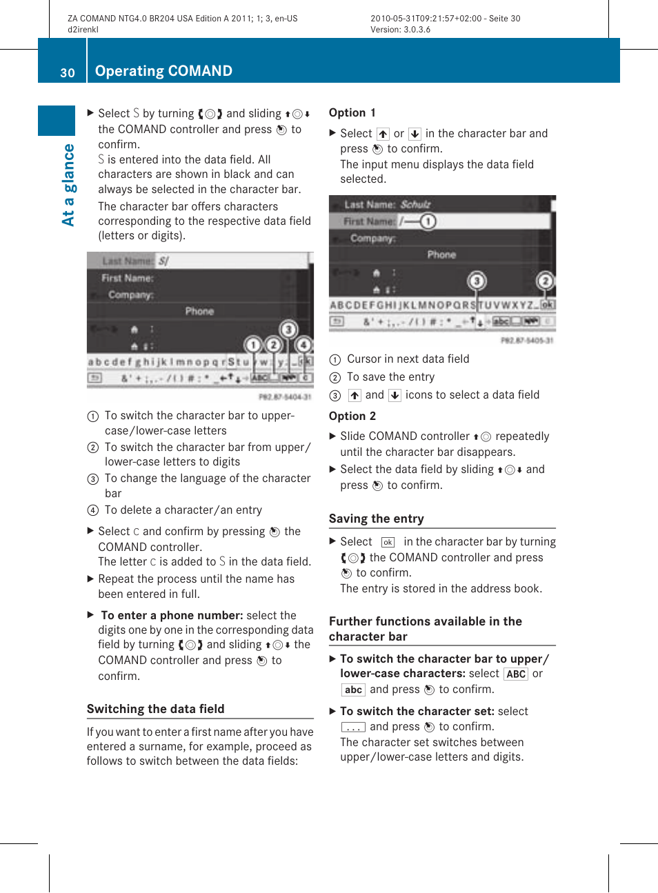 At a glance, Operating comand | Mercedes-Benz GLK-Class 2011 COMAND Manual User Manual | Page 32 / 190