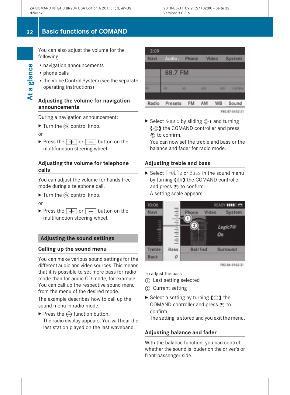 At a glance, Basic functions of comand | Mercedes-Benz GLK-Class 2011 COMAND Manual User Manual | Page 34 / 190