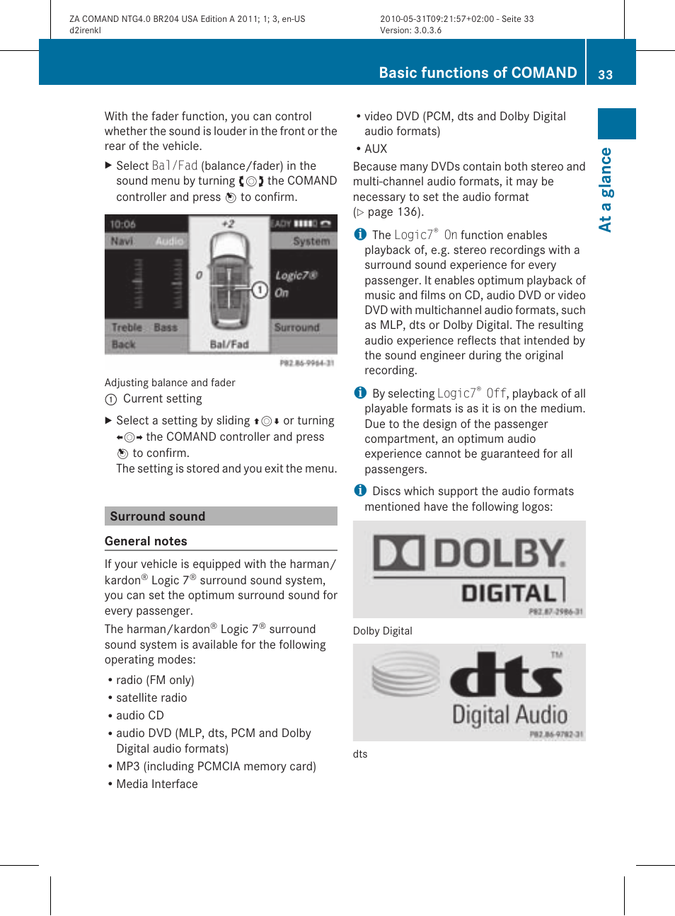 At a glance, Basic functions of comand | Mercedes-Benz GLK-Class 2011 COMAND Manual User Manual | Page 35 / 190