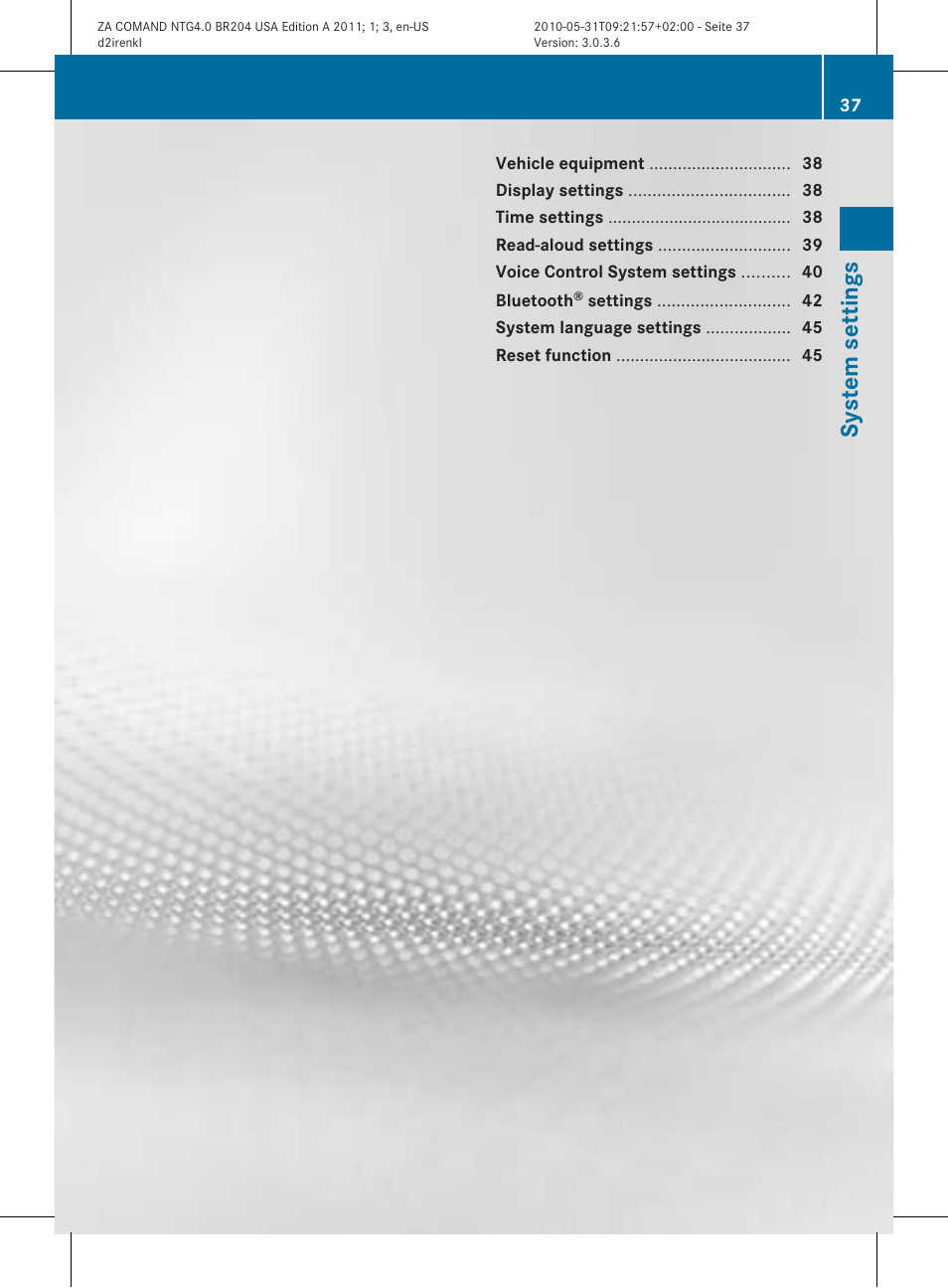 System sett ings | Mercedes-Benz GLK-Class 2011 COMAND Manual User Manual | Page 39 / 190