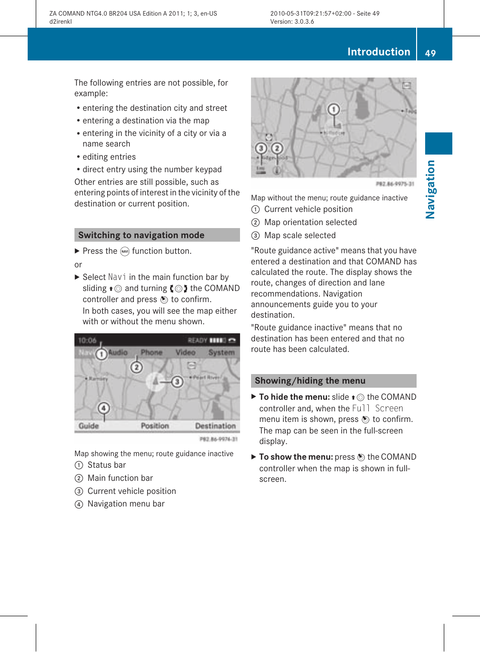 Na vigation, Introduction | Mercedes-Benz GLK-Class 2011 COMAND Manual User Manual | Page 51 / 190