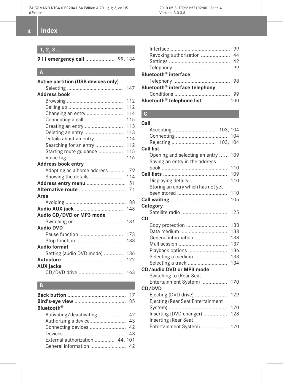 Index | Mercedes-Benz GLK-Class 2011 COMAND Manual User Manual | Page 6 / 190