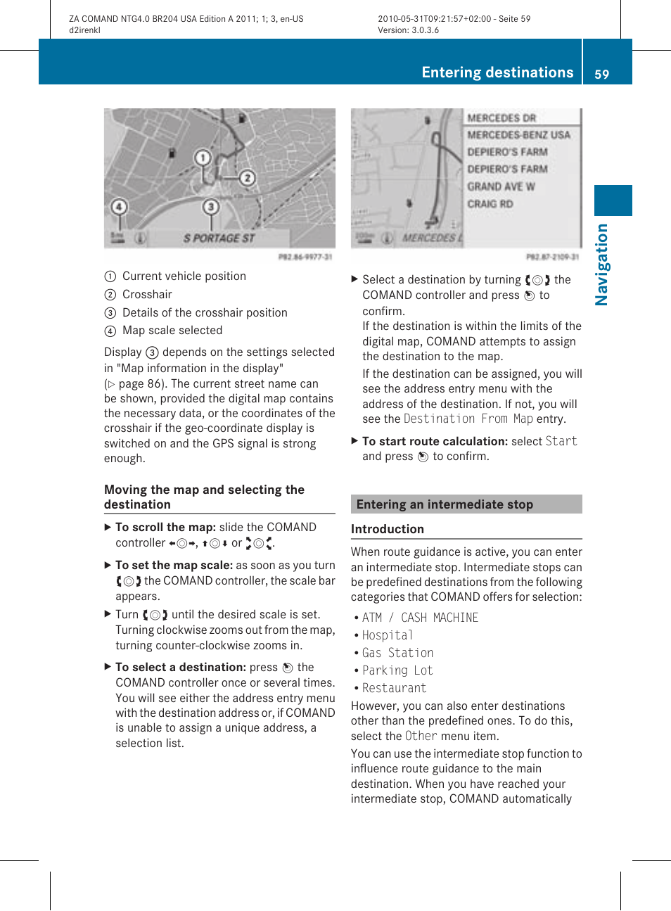 Na vigat ion, Entering destinations | Mercedes-Benz GLK-Class 2011 COMAND Manual User Manual | Page 61 / 190