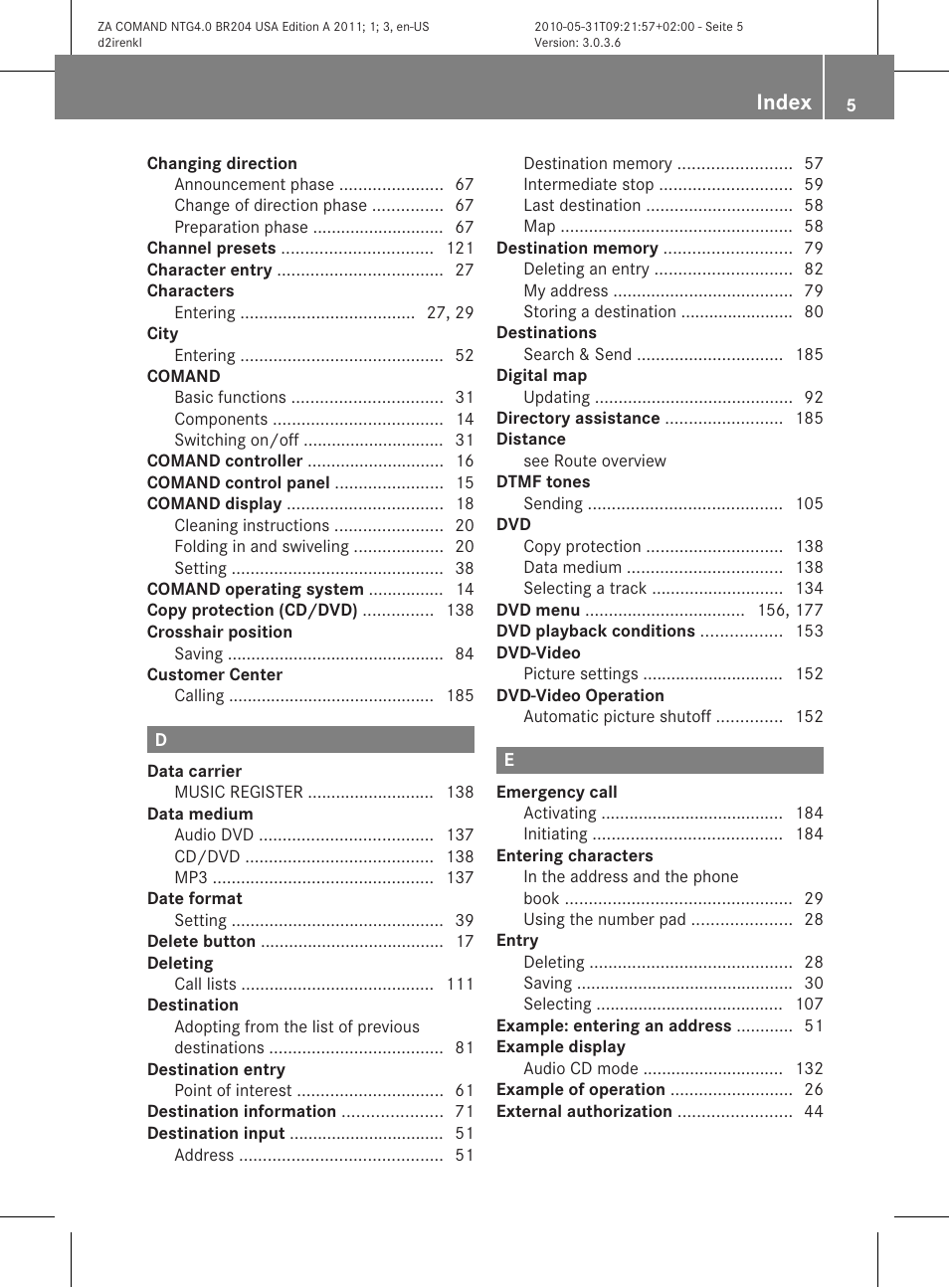 Index | Mercedes-Benz GLK-Class 2011 COMAND Manual User Manual | Page 7 / 190