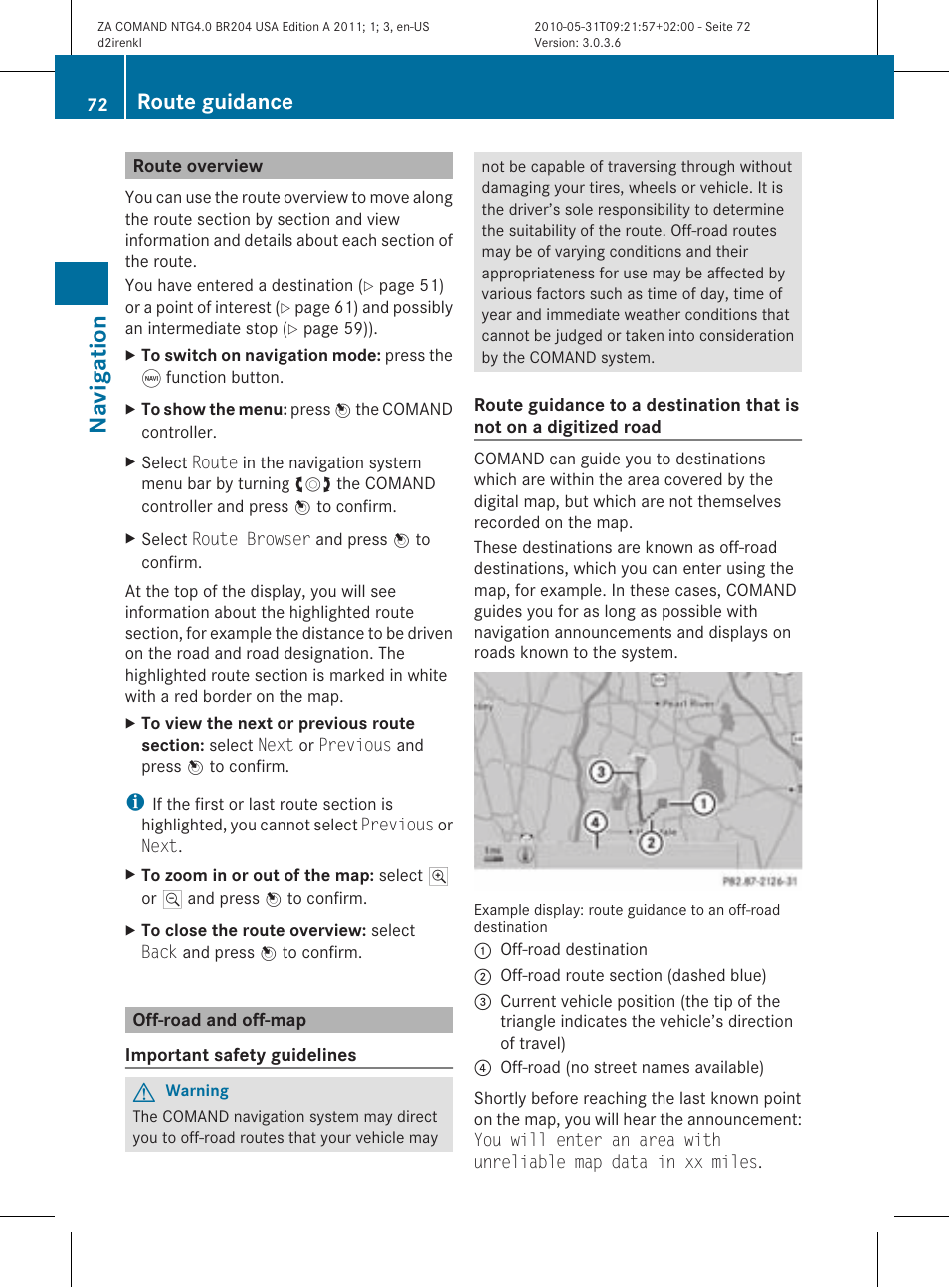 Na vigation, Route guidance | Mercedes-Benz GLK-Class 2011 COMAND Manual User Manual | Page 74 / 190