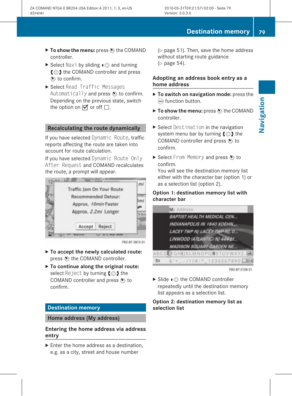 Na vigat ion | Mercedes-Benz GLK-Class 2011 COMAND Manual User Manual | Page 81 / 190
