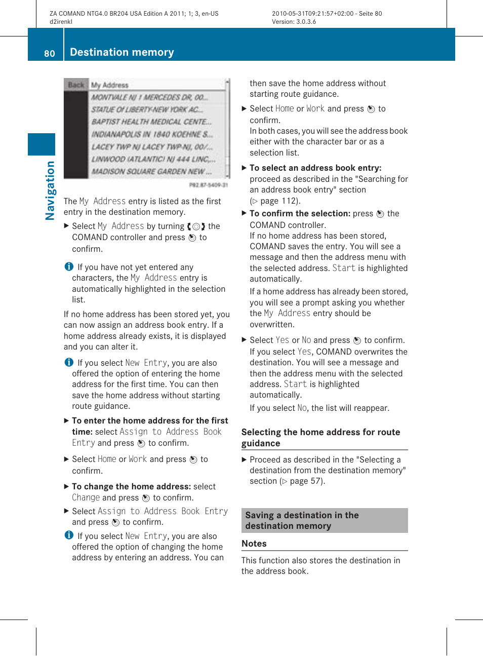 Na viga tion | Mercedes-Benz GLK-Class 2011 COMAND Manual User Manual | Page 82 / 190