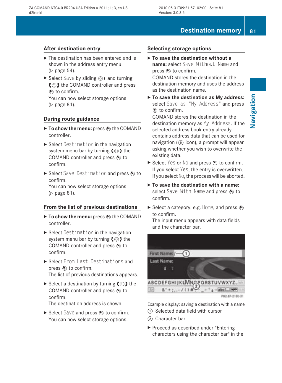 Na vigation | Mercedes-Benz GLK-Class 2011 COMAND Manual User Manual | Page 83 / 190