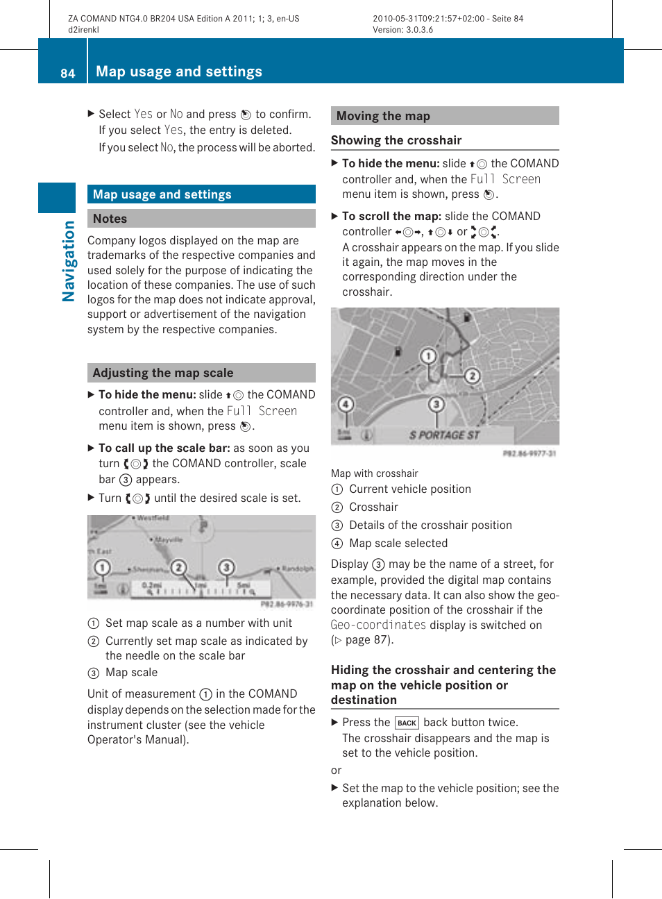 Navigat ion, Map usage and settings | Mercedes-Benz GLK-Class 2011 COMAND Manual User Manual | Page 86 / 190