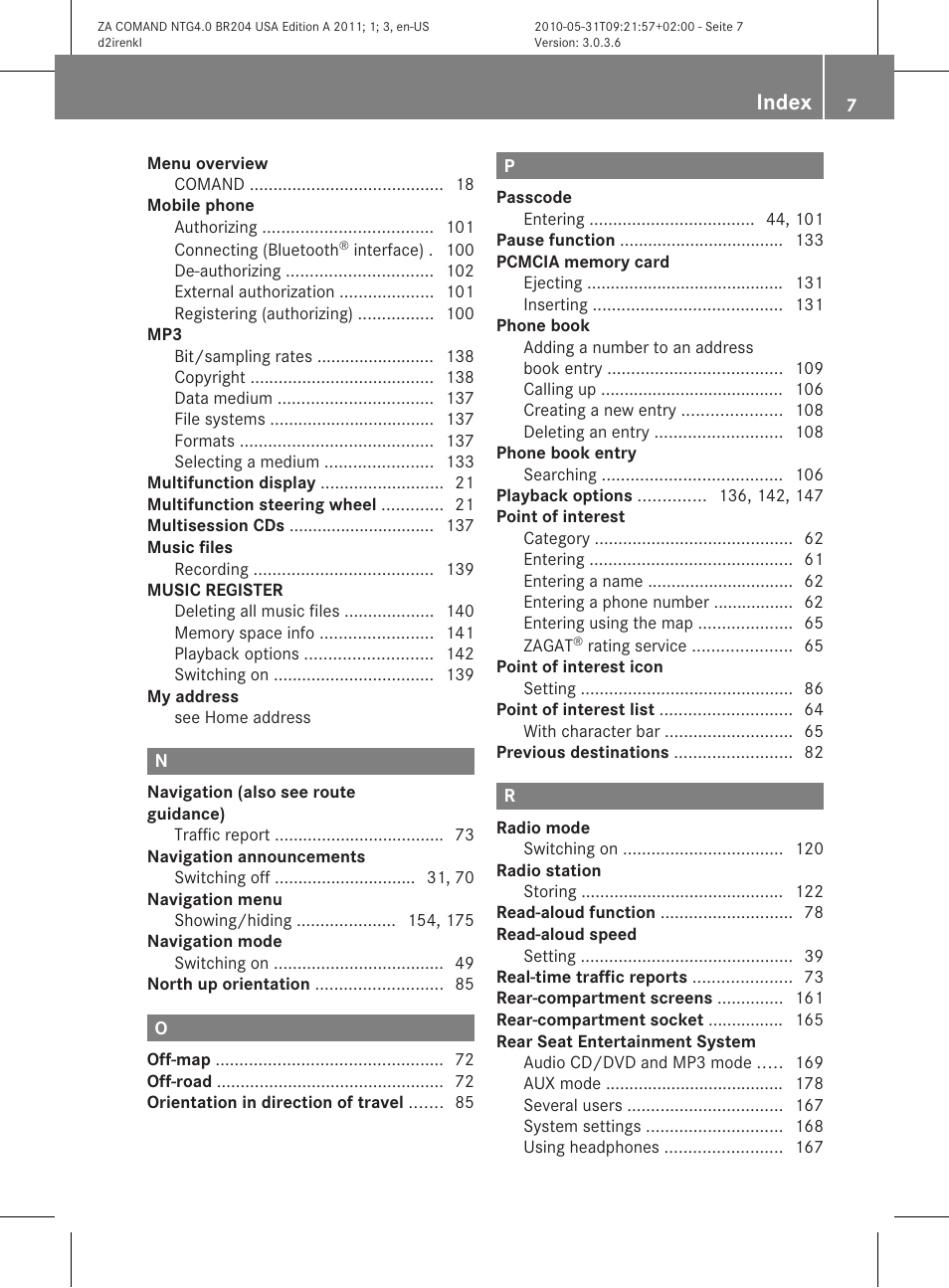 Index | Mercedes-Benz GLK-Class 2011 COMAND Manual User Manual | Page 9 / 190