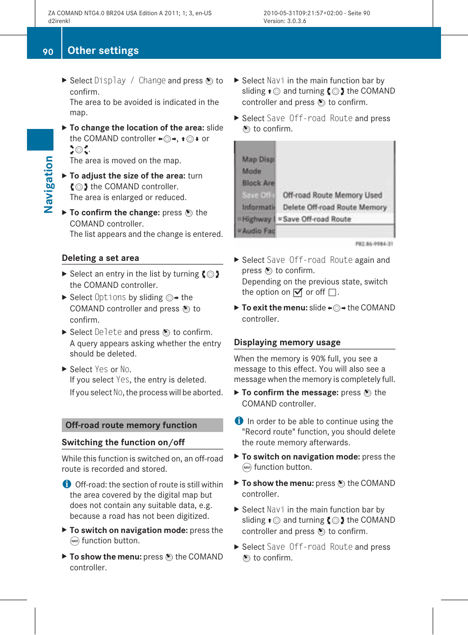 Na vigation, Other settings | Mercedes-Benz GLK-Class 2011 COMAND Manual User Manual | Page 92 / 190