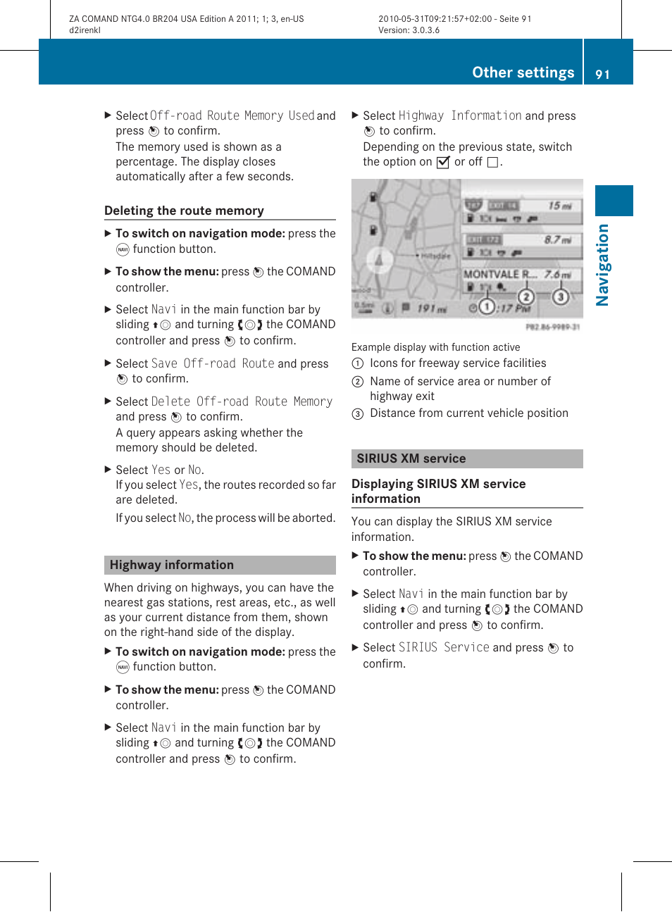 Navigatio n, Other settings | Mercedes-Benz GLK-Class 2011 COMAND Manual User Manual | Page 93 / 190