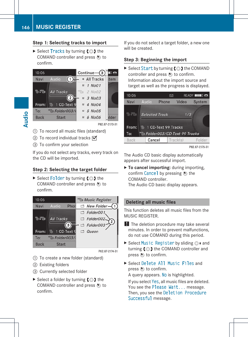 Audio, Music register | Mercedes-Benz E-Coupe 2011 COMAND Manual User Manual | Page 148 / 194