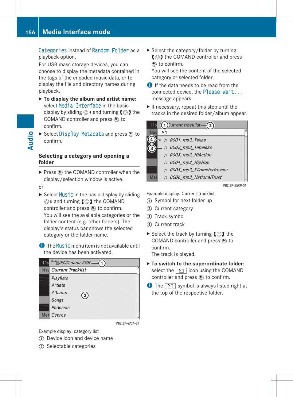 Audio, Media interface mode | Mercedes-Benz E-Coupe 2011 COMAND Manual User Manual | Page 158 / 194
