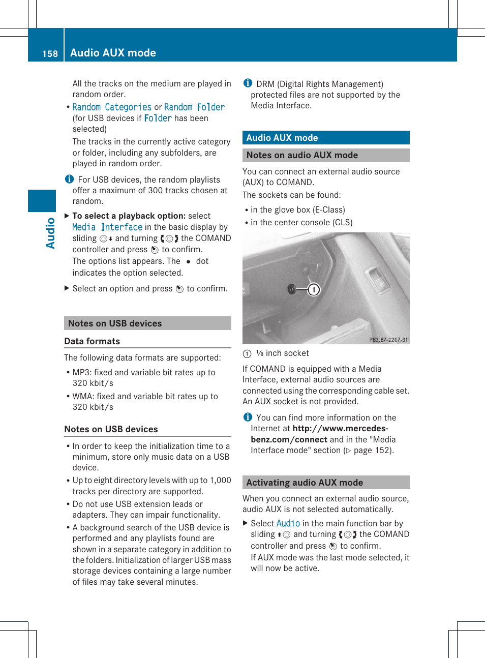 Au dio, Audio aux mode | Mercedes-Benz E-Coupe 2011 COMAND Manual User Manual | Page 160 / 194