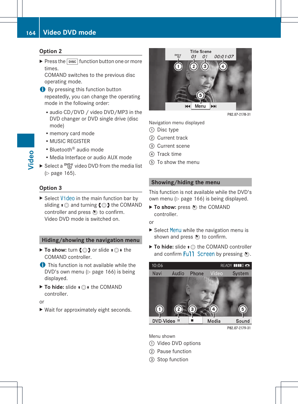 Video, Video dvd mode | Mercedes-Benz E-Coupe 2011 COMAND Manual User Manual | Page 166 / 194
