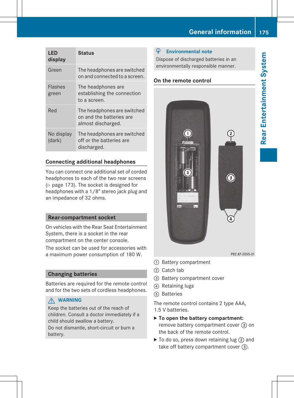 Rear entertainm ent system, General information | Mercedes-Benz E-Coupe 2011 COMAND Manual User Manual | Page 177 / 194