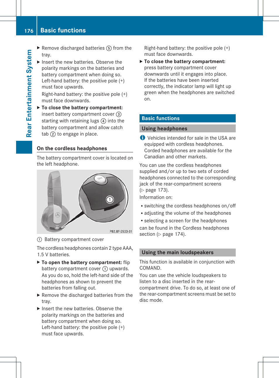 Rear entert ainment system, Basic functions | Mercedes-Benz E-Coupe 2011 COMAND Manual User Manual | Page 178 / 194