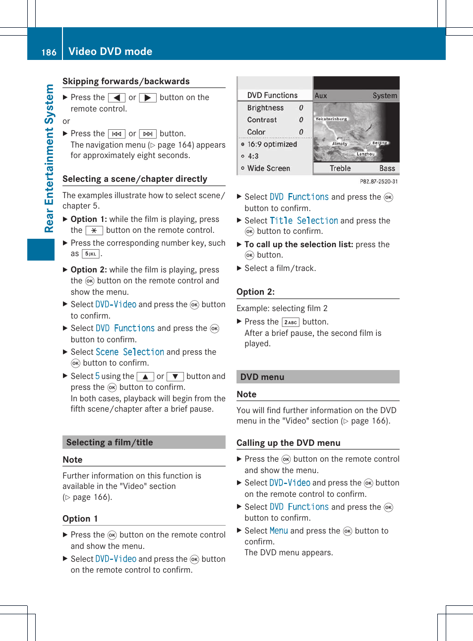 Rea renter ta inment syst em, Video dvd mode | Mercedes-Benz E-Coupe 2011 COMAND Manual User Manual | Page 188 / 194