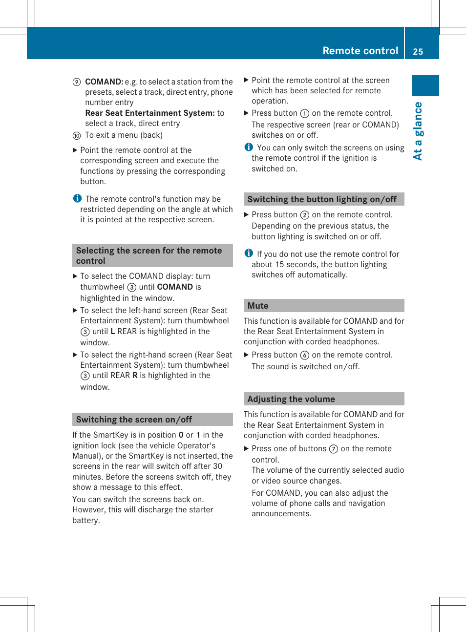 At a glance, Remote control | Mercedes-Benz E-Coupe 2011 COMAND Manual User Manual | Page 27 / 194