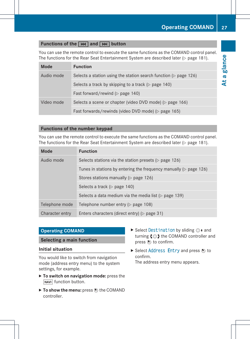 At a gl anc e, Operating comand | Mercedes-Benz E-Coupe 2011 COMAND Manual User Manual | Page 29 / 194