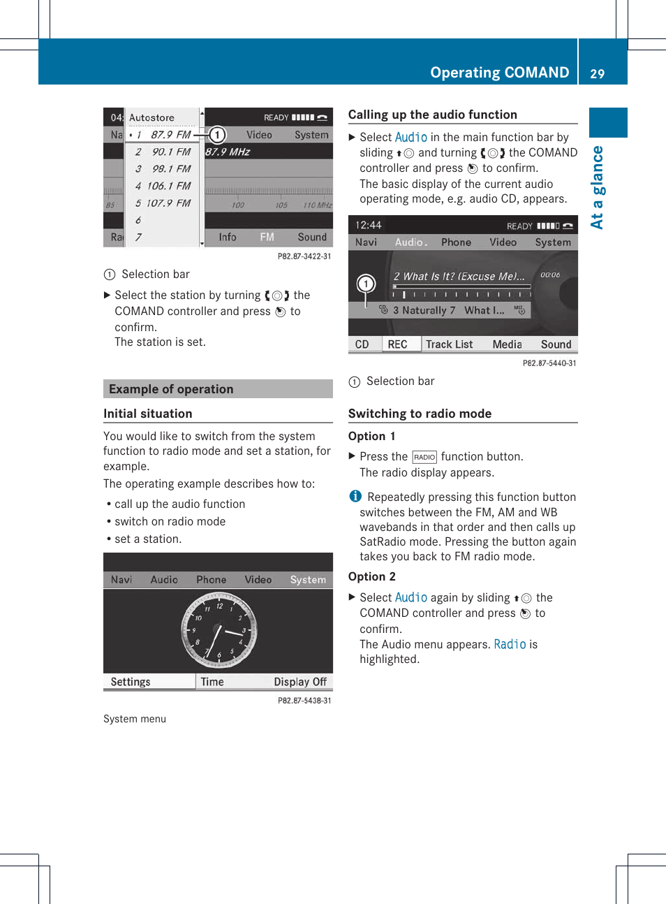 At a gla nce, Operating comand | Mercedes-Benz E-Coupe 2011 COMAND Manual User Manual | Page 31 / 194