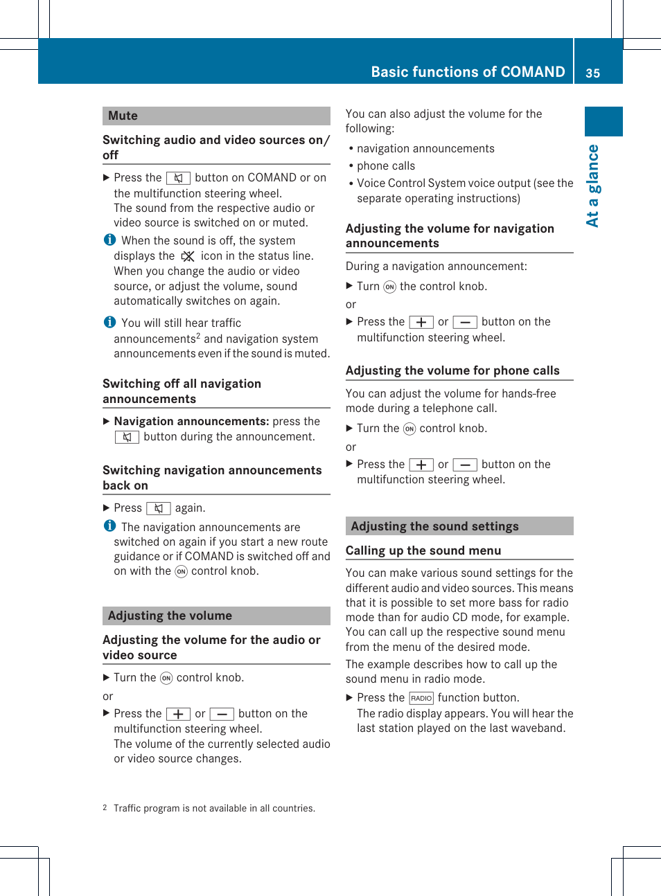 At a glanc e, Basic functions of comand | Mercedes-Benz E-Coupe 2011 COMAND Manual User Manual | Page 37 / 194